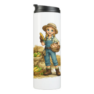 Termo Chica de granja con huevos, arte rústico y lindo d