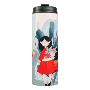 Termo Chica en el bosque, personalizado de naturaleza ve