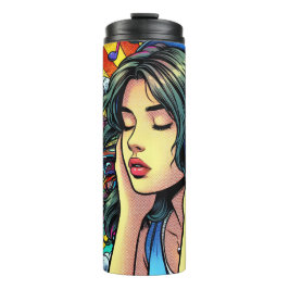 Termo Chica escuchando música sobre audífonos Psicodélic