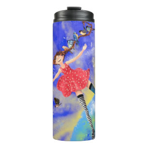 Termo Chica feliz con tumbler térmico de pájaros
