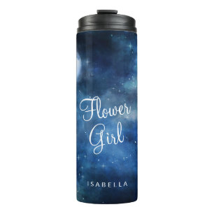 Termo Chica Flor Luna Llena Cielo Lunar Galaxia