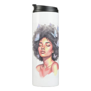 Termo Chica Negra Mariposa Minimalista Pastel Personaliz