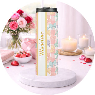 Termo Chica Personalizada Lindo Lazo Nombre Gingham