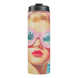 Termo Chica Retro Beach con gafas de sol florales