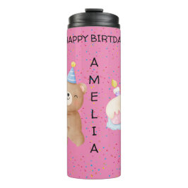 Termo Chicas de oso de peluche rosa y peca de arcoiris