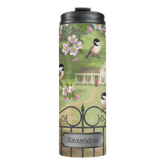Termo Chickadees flaman granja victoriana (Anverso)