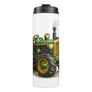 Termo Chico Agricultor Adorable Con Arte De Tractor Verd