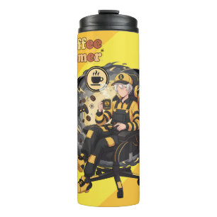 Termo Chico Anime Gamer Café Estética Amarilla Arte