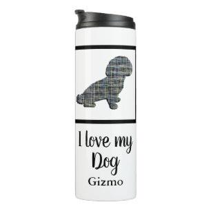 Termo Chih-Poo Dog Silueta de Cuadrícula amarilla y azul