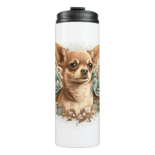 Termo Chihuahua Cute Dog, hermosa Chica de flores