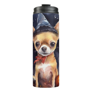 Termo Chihuahua de Halloween con calabazas temerosas
