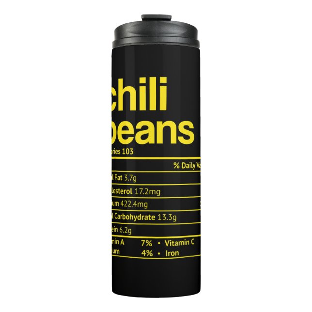 Termo Chili Beans Nutrition Hechos Graciosos De Acción D (Anverso)