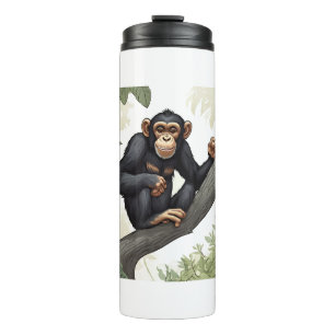 Termo Chimpancé lindo en la rama saluda