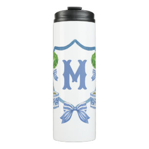 Termo Chinoiserie Watercolor Bow Topiary Monograma Escud
