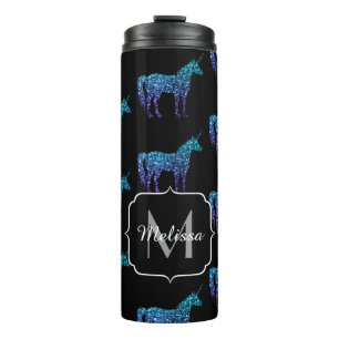 Termo Chispas de unicornio patrón de ombre azul acuatico