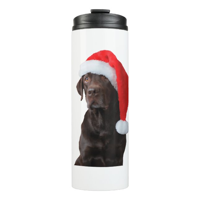 Termo Chocolate Lab Retrato de perro Santa Hat Cute Chri (Anverso)