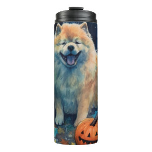 Termo Chow Chow de Halloween con calabazas espeluznantes