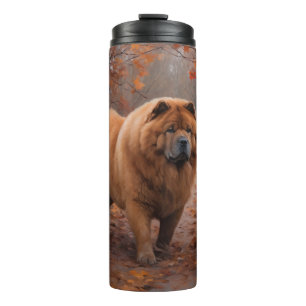 Termo Chow Chow en hojas de otoño caídas inspira 