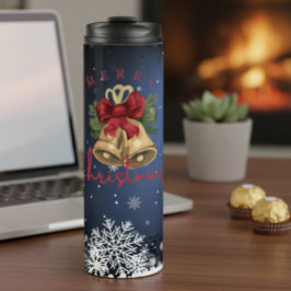 Termo Christmas Bells Blue Snowflakes Thermal Tumbler