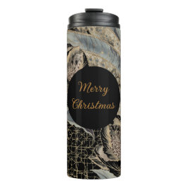 Termo Christmas,Merry Christmas,Gold Blue Flowers Leaves