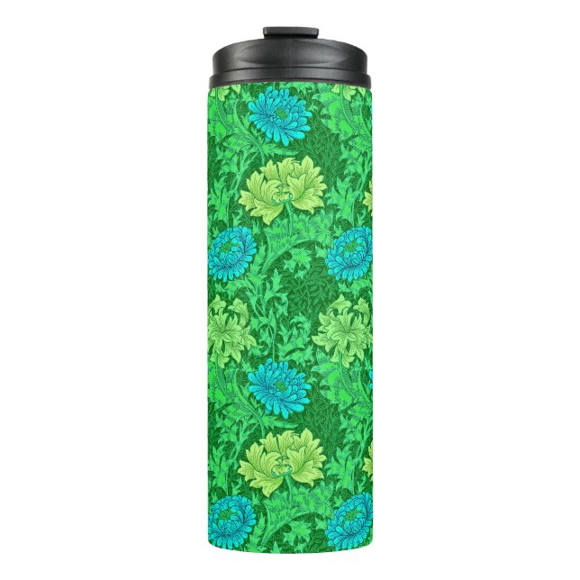 Termo Chrysanthemums de William Morris, Lime Green y Aqu (Anverso)