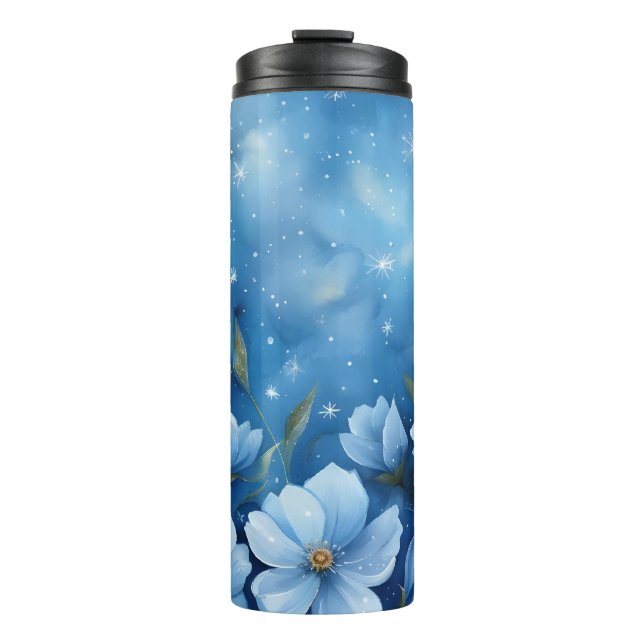 Termo Cielo nocturno con estrellas y flores arte digital (Anverso)