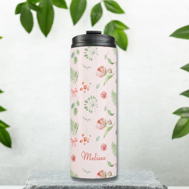 Termo Cinta floral de color verde rosa elegante (Subido por el creador)