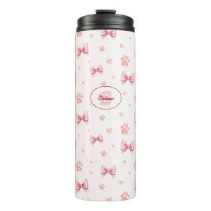 Termo Cinta rosa, patrón de impresión de corazón y pasto
