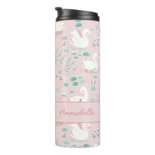 Termo Cisne rosa lindo cisne floral elegante hermoso