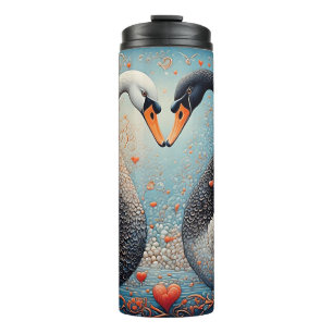 Termo Cisnes elegantes con patrones florales ornamentado