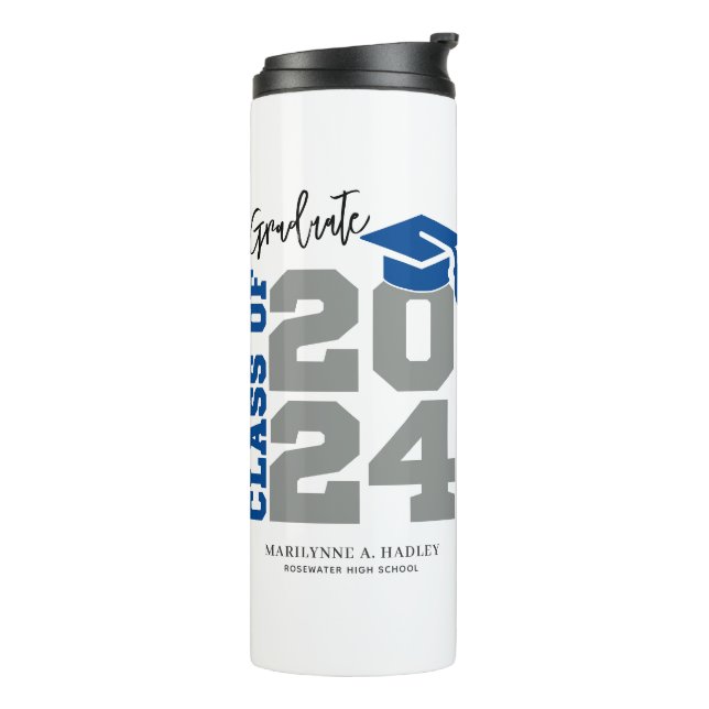 Termo Clase de graduación azul y gris de 2024 (Rotado hacia la izquierda)