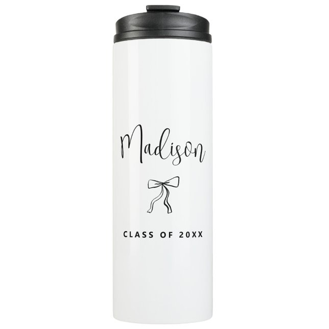 Termo Clase personalizada simple de graduación 2025 (class of 2025 graduation thermal coffee tumbler with name, chic modern simple, college, coquette bow)