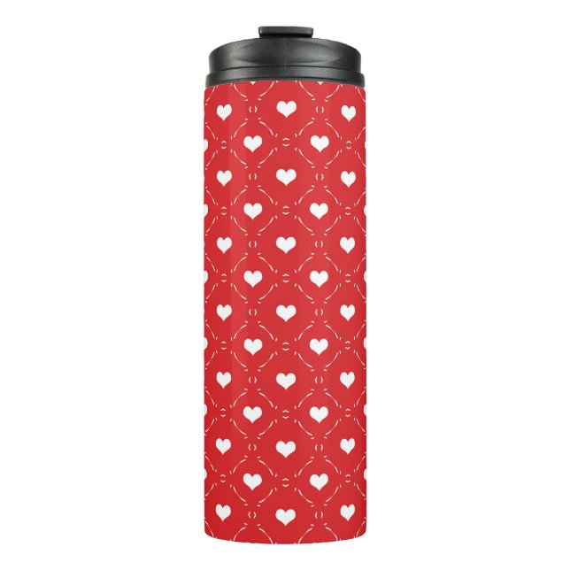 Termo Clásico Corazón Geométrico Enrejado Rojo Blanco (Anverso)