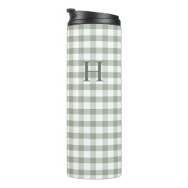 Termo Clásico Gingham Verde Monograma Moderno