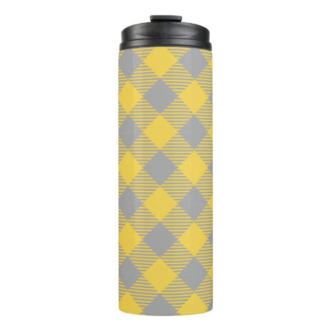 Termo Clásico Moderno de Cuadros Gris y Amarillo  (Anverso)