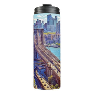 Termo Clásico puente de Brooklyn del horizonte de la ciu