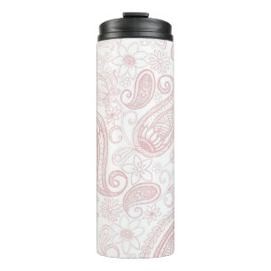 Termo Clásico Purpurina de oro Rosa Blanca Paisley Flor
