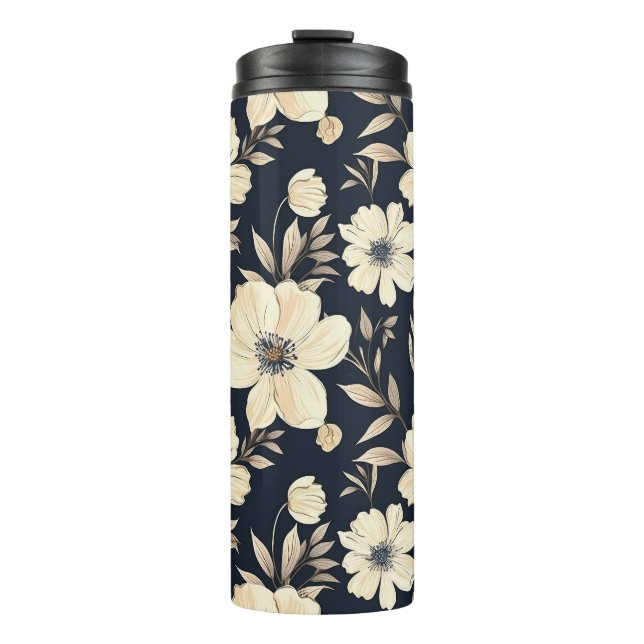 Termo Classic Cream Flowers On Dark Navy Blue Background (Anverso)