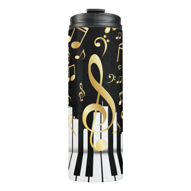 Termo Claves de piano Black Gold Luxury Music Note (Anverso)