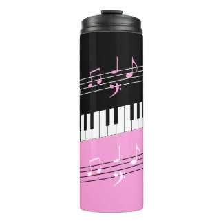 Termo Claves y notas de piano blanco rosa y negro elegan