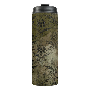 Termo Cobre Oro y Damasco Floral Negro