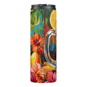 Termo Cóctel de Verano Tropical Pintura al Óleo Impasto