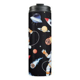 Termo Cohete astronauta: Patrón de espacio vintage sin f