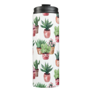 Termo Colección de cactus en ollas, acuarela.