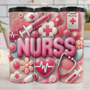 Termo Colegio Médico de Enfermera 3D Rosa