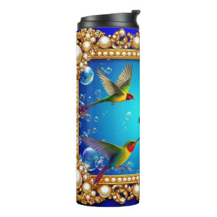 Termo Colibríes vibrantes en un marco ornamentado con pe