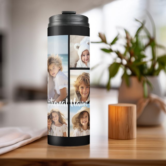 Termo Collage de Black 9 Photo Square - con escritura bl (Personalized Thermal Tumbler - Add Photos, Text - Customize Completely in the Advanced Design Area)