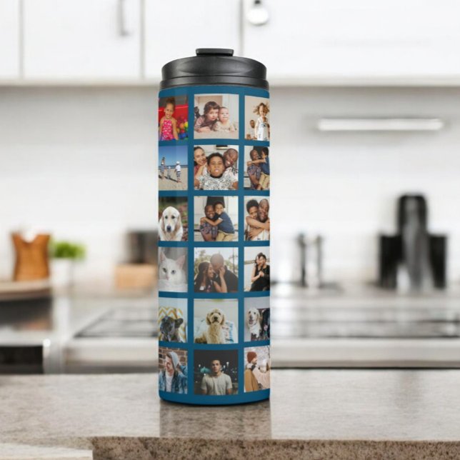 Termo Collage de fotos 42 personalizado (Personalized 42 Photo Collage Thermal Tumbler by Ricaso. Add your own photos, photo gift ideas)