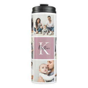 Termo Collage de fotos de la familia Monograma de bloque