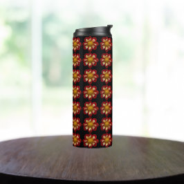 Termo Collarette roja Dahlia patrón floral en negro